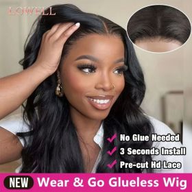 Glueless Wig Human Hair Ready To wear Pre Cut Pre Plucked 4x4 5x5 Hd Transparent Body Wave Lace Closure Wig Brazilian Wigs (Hair Color, Density: 4x4 Glueless Wig, 180%, Stretched Length: 10inches)