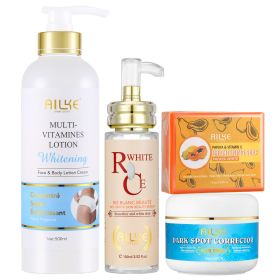 AILKE Natural Multi-Vitamin Lightening Skin Care Kit, Moisturizes, Even Toning, Remove Blemishes, Clean & Soothing Skin (Color: 4 in 1 set)