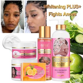 AILKE AHA Organic Skin Glowing Set, Whitening Lotion, Reduce Dark Spots, Clarify, Cleaning, Moisturizing, for All Skin Types (Color: 5 in 1 Set)