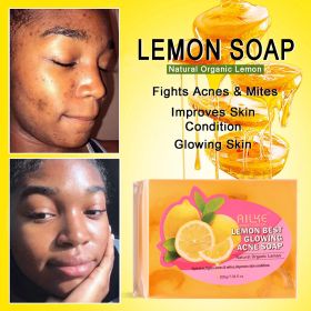 AILKE AHA Organic Skin Glowing Set, Whitening Lotion, Reduce Dark Spots, Clarify, Cleaning, Moisturizing, for All Skin Types (Color: Lemon Soap 200g)